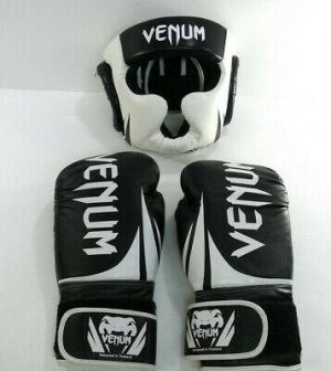 fight&fit ציוד מיגון VENUM Challenger Boxing Gloves & headgear helmet MMA Sparring Training 16oz EUC